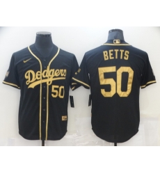 Men Los Angeles Dodgers Mookie Betts 50 Black Gold MLB Stitched Jersey