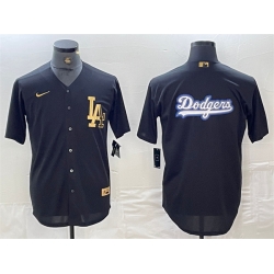 Men Los Angeles Dodgers Team Big Logo Black Cool Base Stitched Baseball Jersey 1