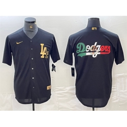 Men Los Angeles Dodgers Team Big Logo Black Cool Base Stitched Baseball Jersey 3
