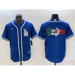 Men Los Angeles Dodgers Team Big Logo Blue Cool Base Stitched Baseball Jersey