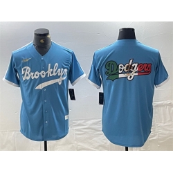 Men Los Angeles Dodgers Team Big Logo Light Blue Throwback Cool Base Stitched Baseball Jersey 4