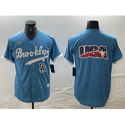 Men Los Angeles Dodgers Team Big Logo Light Blue Throwback Cool Base Stitched Baseball Jersey 7