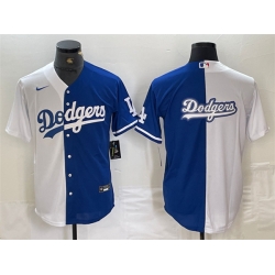 Men Los Angeles Dodgers Team Big Logo White Blue Split Cool Base Stitched Baseball Jersey