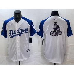 Men Los Angeles Dodgers Team Big Logo White Blue Vin Patch Cool Base Stitched Baseball Jersey 5
