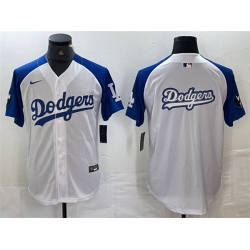 Men Los Angeles Dodgers Team Big Logo White Blue Vin Patch Cool Base Stitched Baseball Jersey
