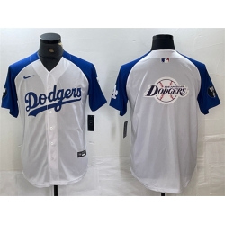 Men Los Angeles Dodgers Team Big Logo White Blue Vin Patch Cool Base Stitched Baseball Jerseys