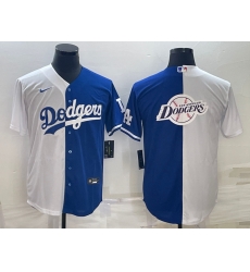 Men Los Angeles Dodgers White Blue Split Team Big Logo Cool Base Stitched Baseball Jersey