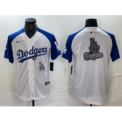 Men Los Angeles Dodgers big logo White Blue Vin Patch Cool Base Stitched Baseball Jersey 9