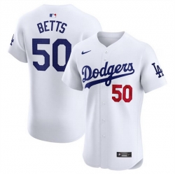 Men Men Los Angeles Dodgers 50 Mookie Betts White 2024 Home Elite Stitched Jersey