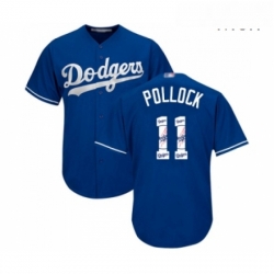 Mens Los Angeles Dodgers 11 A J Pollock Authentic Royal Blue Team Logo Fashion Cool Base Baseball Jersey 