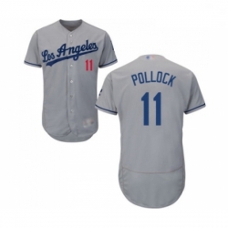 Mens Los Angeles Dodgers 11 A J Pollock Grey Road Flex Base Authentic Collection Baseball Jersey