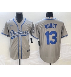 Men's Los Angeles Dodgers #13 Max Muncy Grey With Patch Cool Base Stitched Baseball Jersey