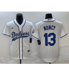 Men's Los Angeles Dodgers #13 Max Muncy White With Patch Cool Base Stitched Baseball Jersey1