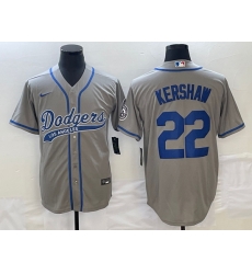 Men's Los Angeles Dodgers #22 Clayton Kershaw Grey Cool Base Stitched Baseball Jersey