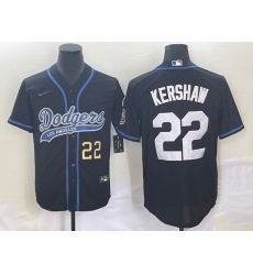 Men's Los Angeles Dodgers #22 Clayton Kershaw Number Black Cool Base Stitched Baseball Jersey