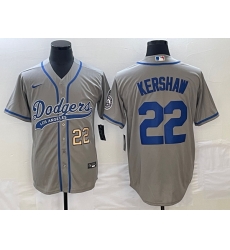Men's Los Angeles Dodgers #22 Clayton Kershaw Number Grey Cool Base Stitched Baseball Jersey