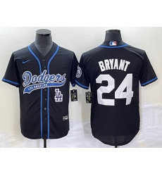 Men's Los Angeles Dodgers #24 Kobe Bryant Black With Patch Cool Base Stitched Baseball Jersey1