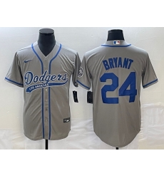 Men's Los Angeles Dodgers #24 Kobe Bryant Grey With Patch Cool Base Stitched Baseball Jersey1