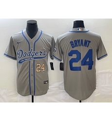 Men's Los Angeles Dodgers #24 Kobe Bryant Number Grey With Patch Cool Base Stitched Baseball Jersey
