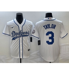 Men's Los Angeles Dodgers #3 Chris Taylor White With Patch Cool Base Stitched Baseball Jersey