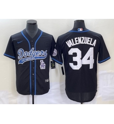 Men's Los Angeles Dodgers #34 Fernando Valenzuela Black With Patch Cool Base Stitched Baseball Jersey1