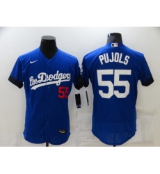 Men's Los Angeles Dodgers #55 Albert Pujols Blue Elite City Player Jersey