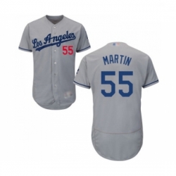 Mens Los Angeles Dodgers 55 Russell Martin Grey Road Flex Base Authentic Collection Baseball Jersey