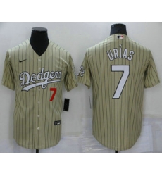 Men's Los Angeles Dodgers #7 Julio Urias Cream Pinstripe Stitched MLB Cool Base Nike Jersey