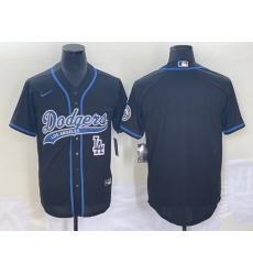Men's Los Angeles Dodgers Black Blank With Patch Cool Base Stitched Baseball Jersey1
