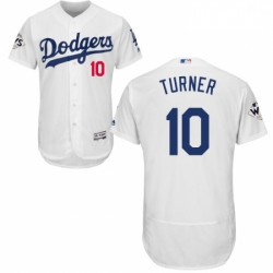 Mens Majestic Los Angeles Dodgers 10 Justin Turner Authentic White Home 2017 World Series Bound Flex Base Jersey