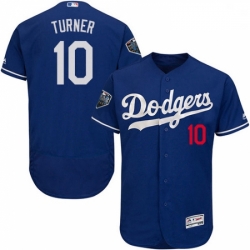 Mens Majestic Los Angeles Dodgers 10 Justin Turner Royal Blue Flexbase Authentic Collection 2018 World Series Jersey