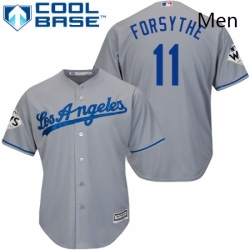 Mens Majestic Los Angeles Dodgers 11 Logan Forsythe Replica Grey Road 2017 World Series Bound Cool Base MLB Jersey 