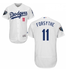 Mens Majestic Los Angeles Dodgers 11 Logan Forsythe White Home Flex Base Authentic Collection 2018 World Series Jersey