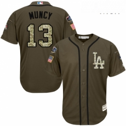 Mens Majestic Los Angeles Dodgers 13 Max Muncy Authentic Green Salute to Service 2018 World Series MLB Jersey 