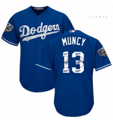 Mens Majestic Los Angeles Dodgers 13 Max Muncy Authentic Royal Blue Team Logo Fashion Cool Base 2018 World Series MLB Jersey 