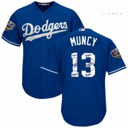 Mens Majestic Los Angeles Dodgers 13 Max Muncy Authentic Royal Blue Team Logo Fashion Cool Base 2018 World Series MLB Jersey 