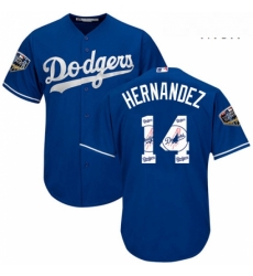 Mens Majestic Los Angeles Dodgers 14 Enrique Hernandez Authentic Royal Blue Team Logo Fashion Cool Base 2018 World Series MLB Jerse