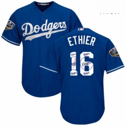 Mens Majestic Los Angeles Dodgers 16 Andre Ethier Authentic Royal Blue Team Logo Fashion Cool Base 2018 World Series MLB Jersey