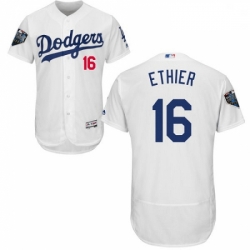 Mens Majestic Los Angeles Dodgers 16 Andre Ethier White Home Flex Base Authentic Collection 2018 World Series Jersey