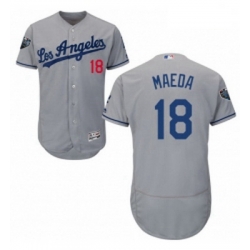 Mens Majestic Los Angeles Dodgers 18 Kenta Maeda Grey Road Flex Base Authentic Collection 2018 World Series Jersey