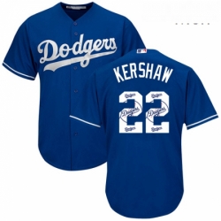 Mens Majestic Los Angeles Dodgers 22 Clayton Kershaw Authentic Royal Blue Team Logo Fashion Cool Base MLB Jersey