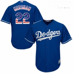 Mens Majestic Los Angeles Dodgers 22 Clayton Kershaw Replica Royal Blue USA Flag Fashion Cool Base MLB Jersey