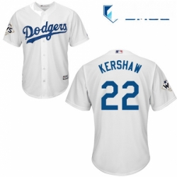 Mens Majestic Los Angeles Dodgers 22 Clayton Kershaw Replica White Home 2017 World Series Bound Cool Base MLB Jersey