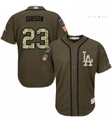 Mens Majestic Los Angeles Dodgers 23 Kirk Gibson Authentic Green Salute to Service 2018 World Series MLB Jersey
