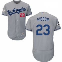 Mens Majestic Los Angeles Dodgers 23 Kirk Gibson Authentic Grey Road 2017 World Series Bound Flex Base Jersey
