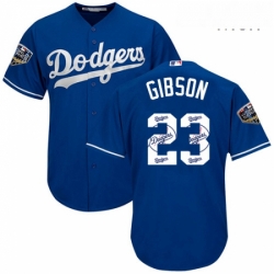Mens Majestic Los Angeles Dodgers 23 Kirk Gibson Authentic Royal Blue Team Logo Fashion Cool Base 2018 World Series MLB Jersey