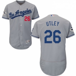 Mens Majestic Los Angeles Dodgers 26 Chase Utley Authentic Grey Road 2017 World Series Bound Flex Base Jersey