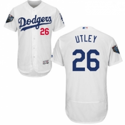 Mens Majestic Los Angeles Dodgers 26 Chase Utley White Home Flex Base Authentic Collection 2018 World Series Jersey