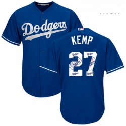 Mens Majestic Los Angeles Dodgers 27 Matt Kemp Authentic Royal Blue Team Logo Fashion Cool Base MLB Jersey 