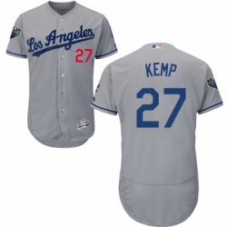 Mens Majestic Los Angeles Dodgers 27 Matt Kemp Grey Road Flex Base Authentic Collection 2018 World Series Jersey